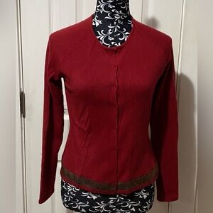 Xhilaration Women's Acrylic Button Up Cardigan With Jacquard Ribbon Trim Small